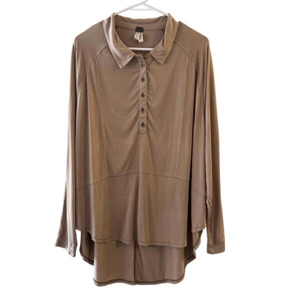 We The Free Beige Modal Blend Casual Oversized Button Down Women’s Shirt Small - Picture 1 of 5